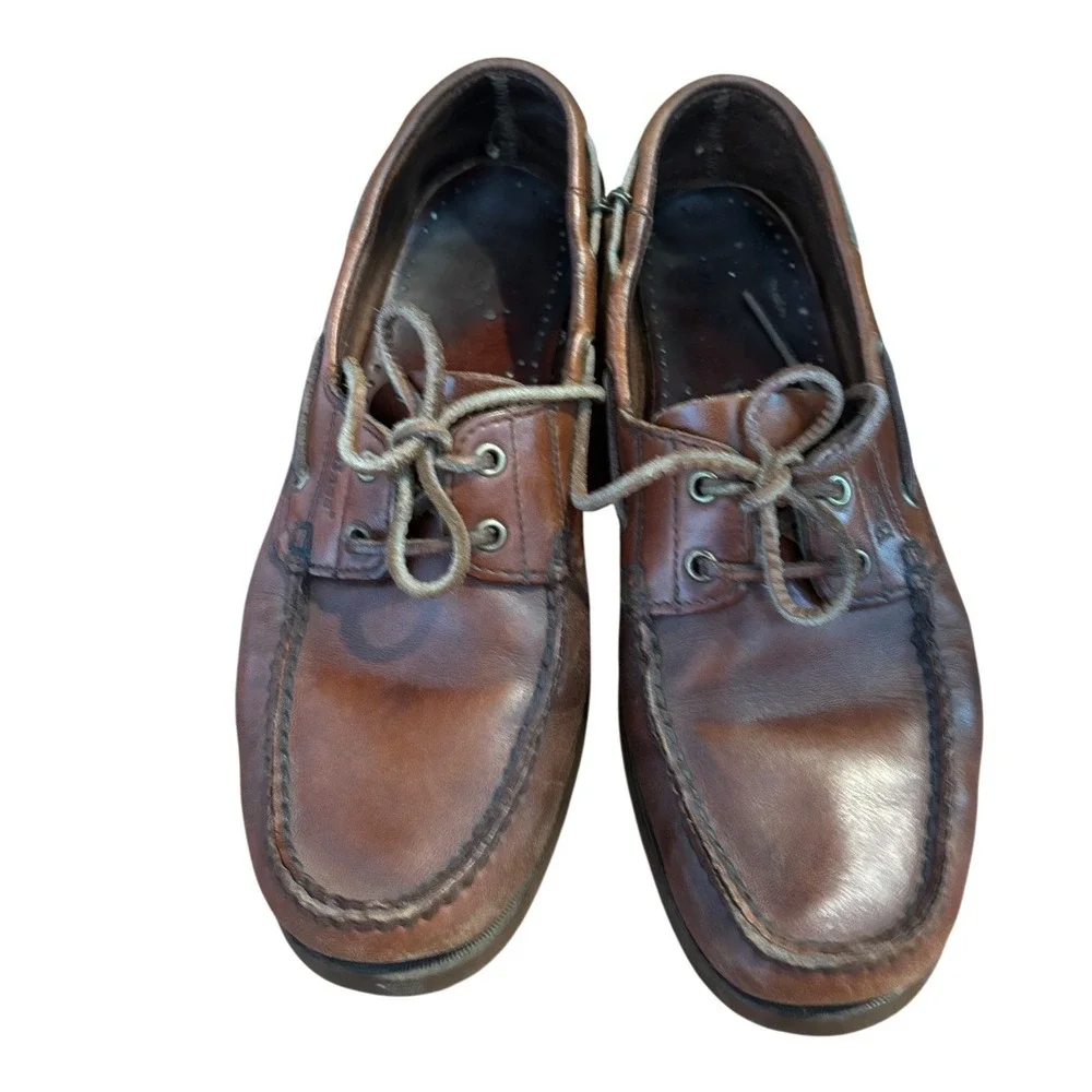 Bass Mens Brown Leather Boat Shoes Moc Toe Deck Shoes Casual Classic 8.5